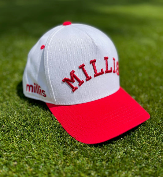 Millis Development Custom Hats - White/Red | Pre-Curved Snapback