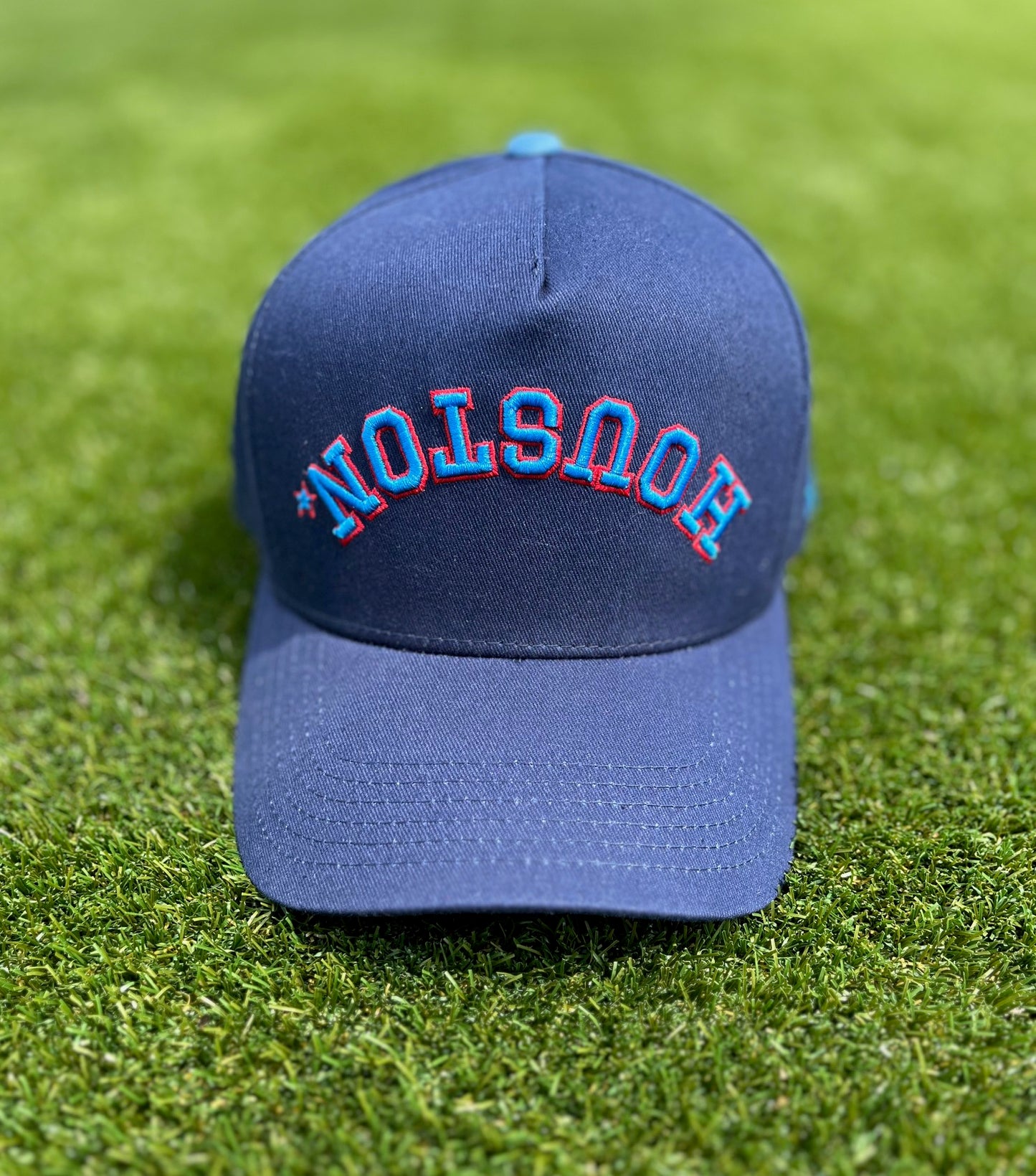 Modern - Navy with Red & Sky Blue Stitching | Pre-curved Snapback