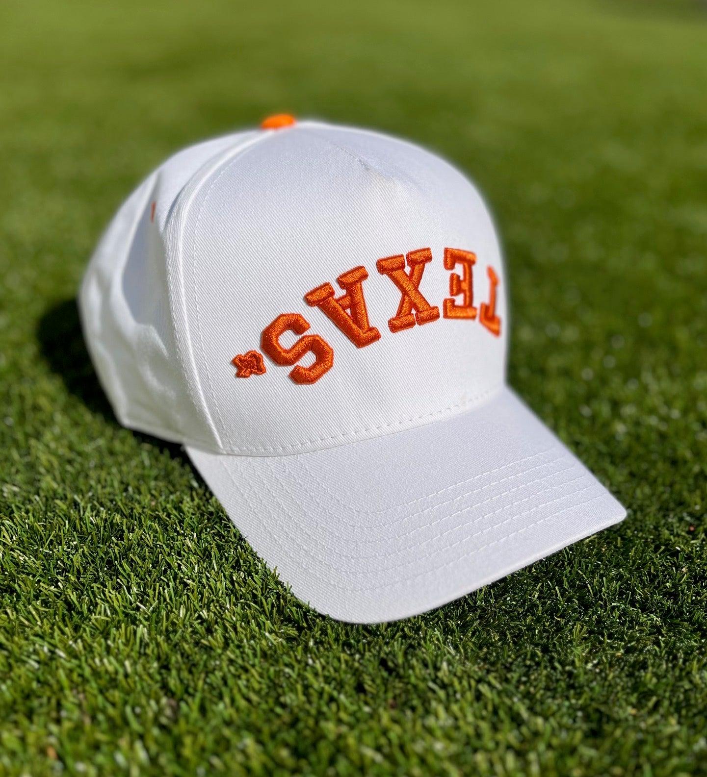 Texas - White with Burnt Orange Stitching | Pre-curved Snapback