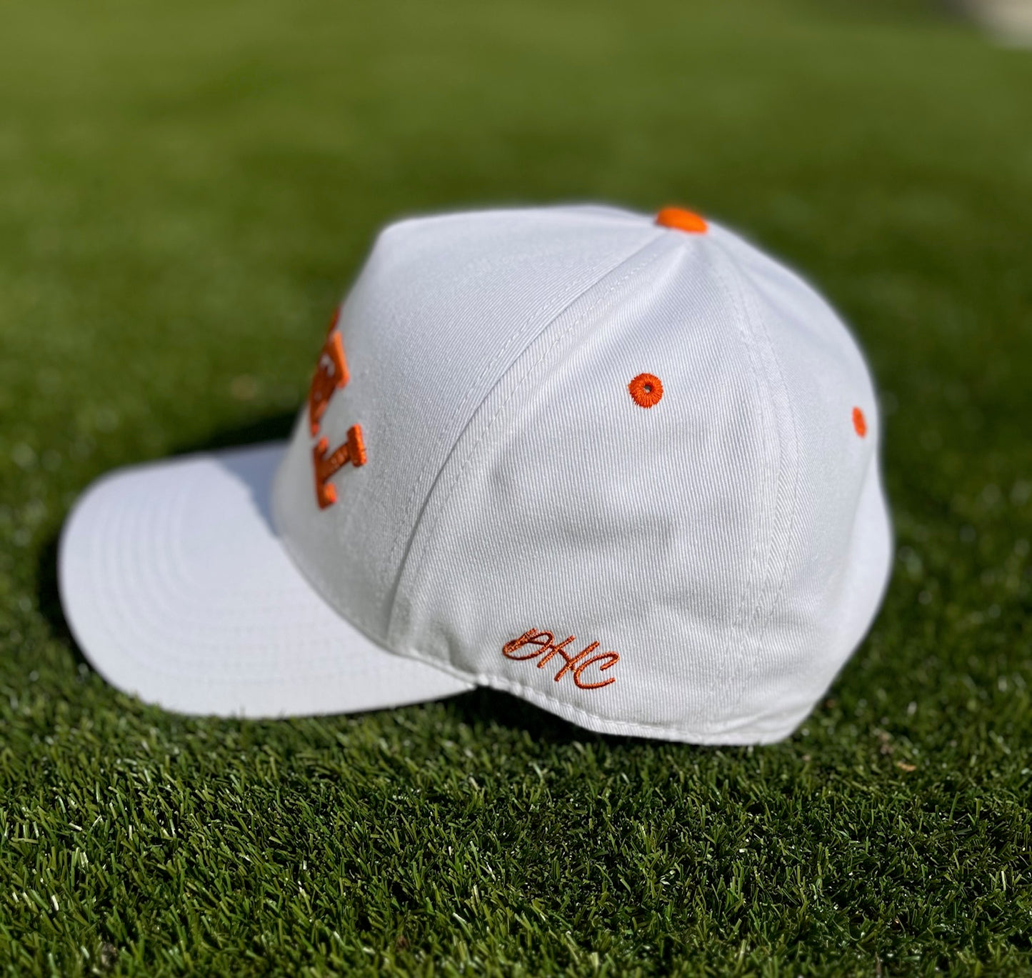 Texas - White with Burnt Orange Stitching | Pre-curved Snapback