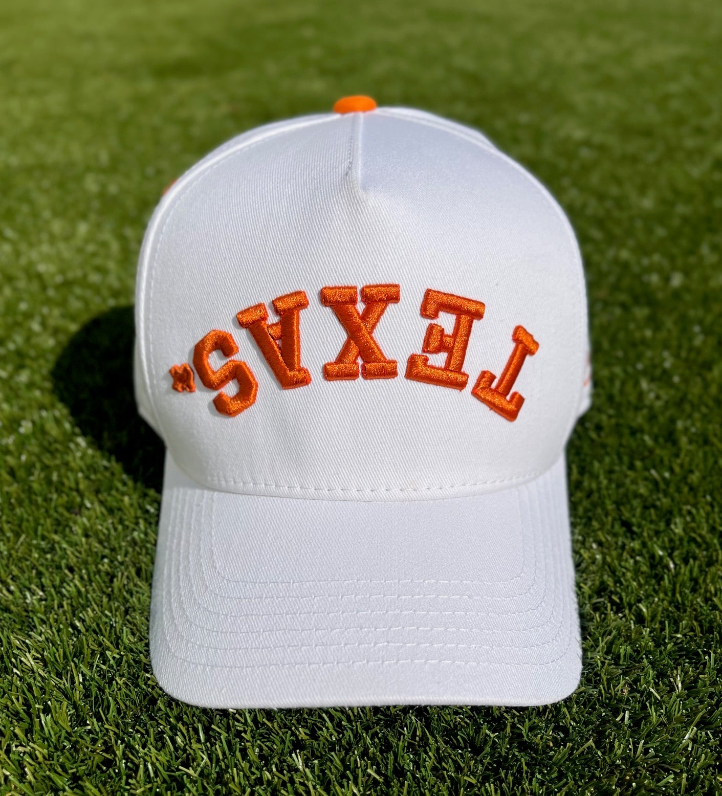 Texas - White with Burnt Orange Stitching | Pre-curved Snapback