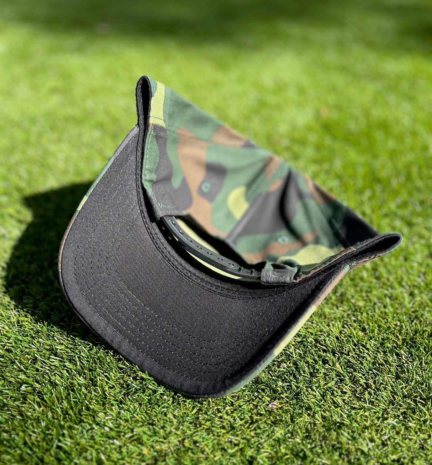 Camo | Camo with Orange & Black Outline Stitching | Pre-curved Snapback