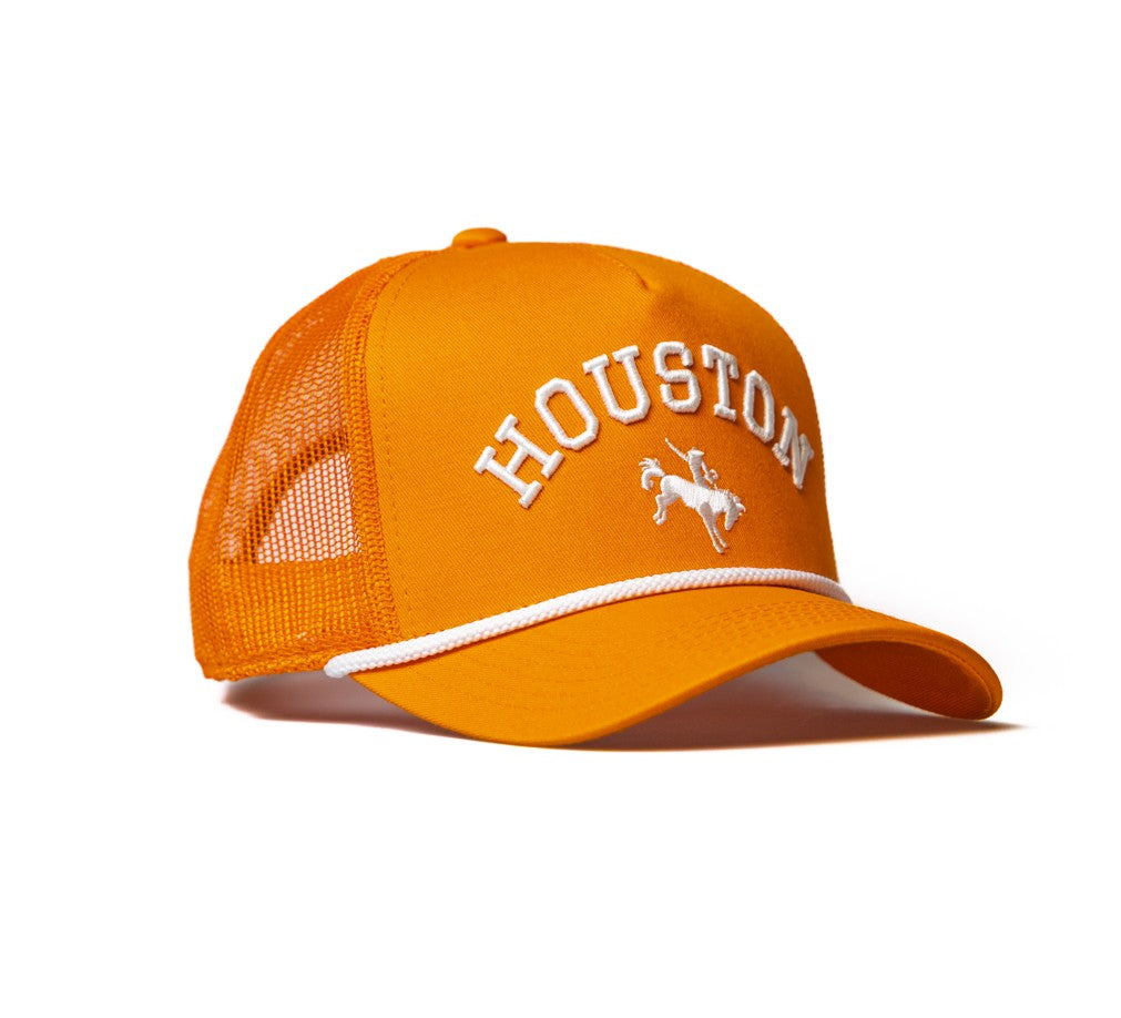 HOUSTON -  Rodeo Collection | Orange Trucker with White Stitching/Rope | Pre-curved Snapback