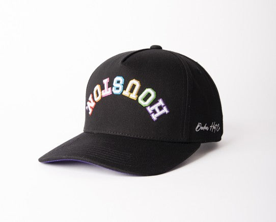 RAINBOW | Black with Rainbow Stitching | Pre-curved Snapback