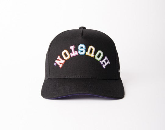 RAINBOW | Black with Rainbow Stitching | Pre-curved Snapback