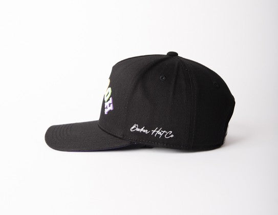 RAINBOW | Black with Rainbow Stitching | Pre-curved Snapback