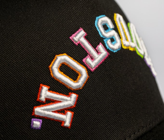 RAINBOW | Black with Rainbow Stitching | Pre-curved Snapback