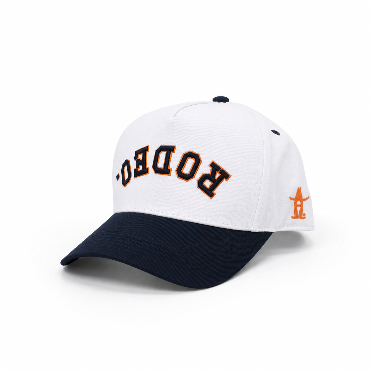 Houston Livestock & Rodeo | Custom Rodeo 100% Cotton Pre-curved Snapbacks (White/Navy two-tone)