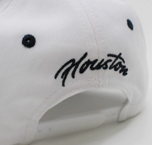 Houston Livestock & Rodeo | Custom Rodeo 100% Cotton Pre-curved Snapbacks (White/Navy two-tone)