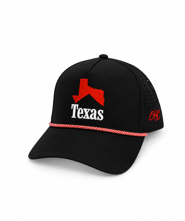 Texas Crest - Black | Black Premium Performance with Red/White Removable Rope | New Release