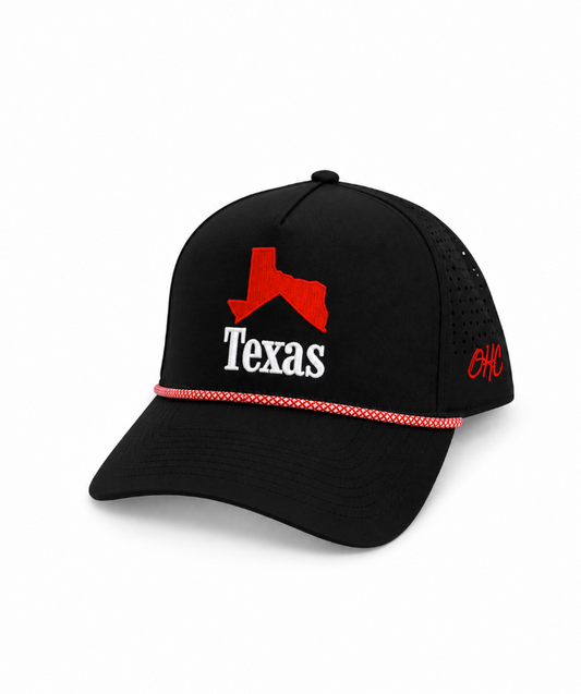 Texas Crest - Black | Black Premium Performance with Red/White Removable Rope | New Release