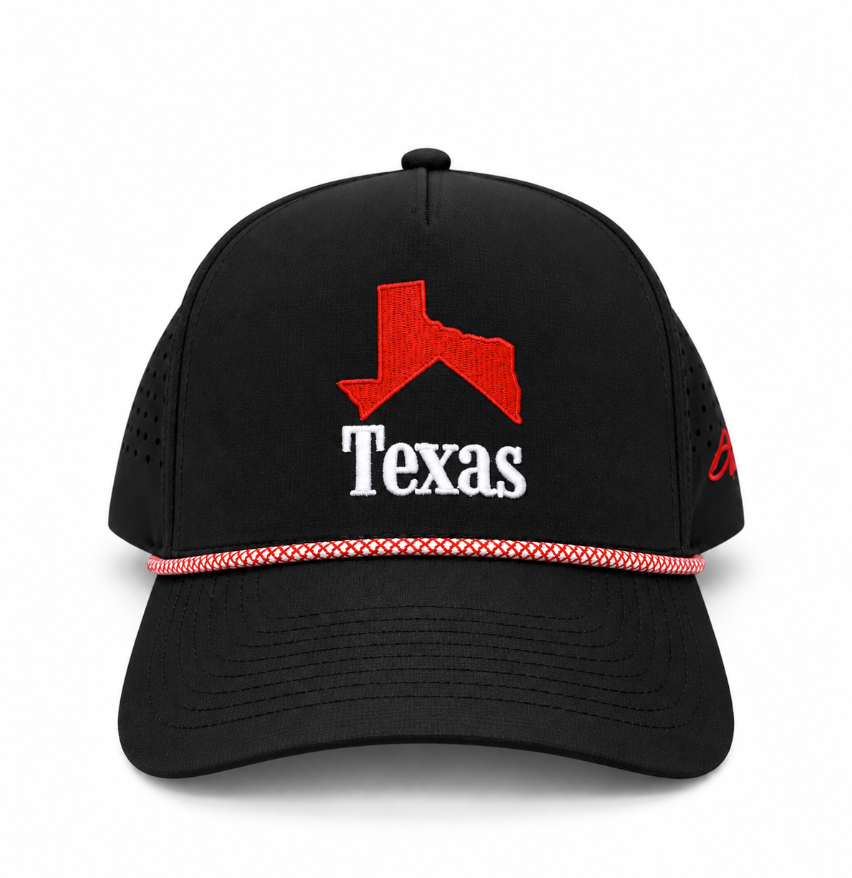 Texas Crest - Black | Black Premium Performance with Red/White Removable Rope | New Release