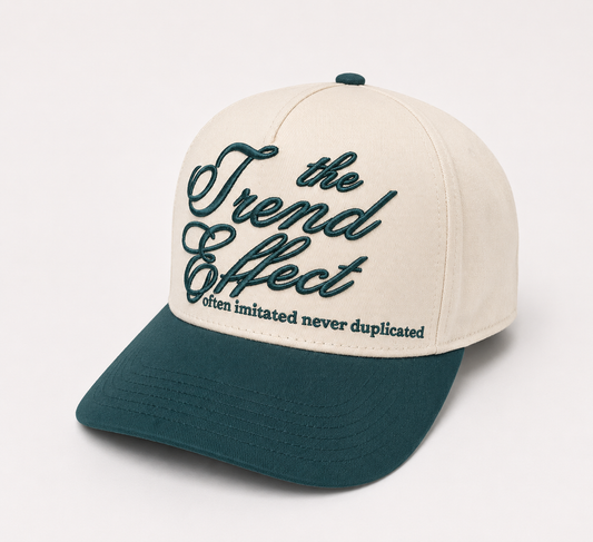 Trend Management Custom Hats | Two-Tone Off-White & Green | Pre-Curved Snapbacks