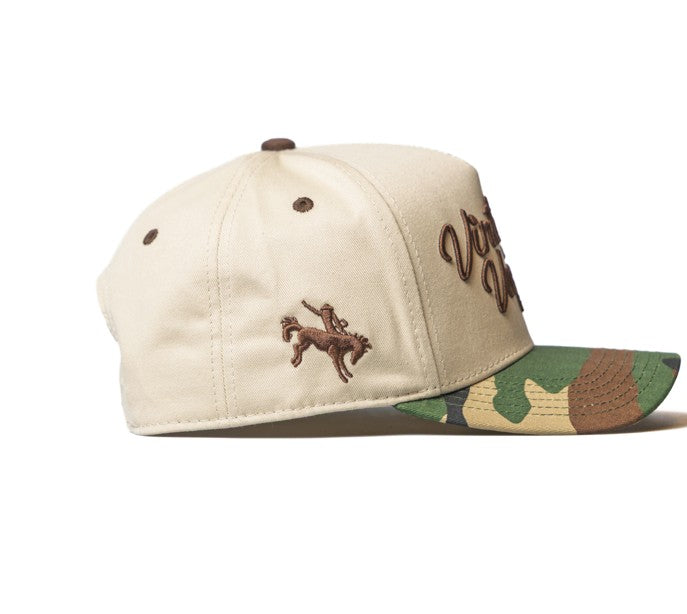 Vintage Vaquera - Rodeo Collection | Off-White + Camo 100% Cotton | Pre-curved Snapback
