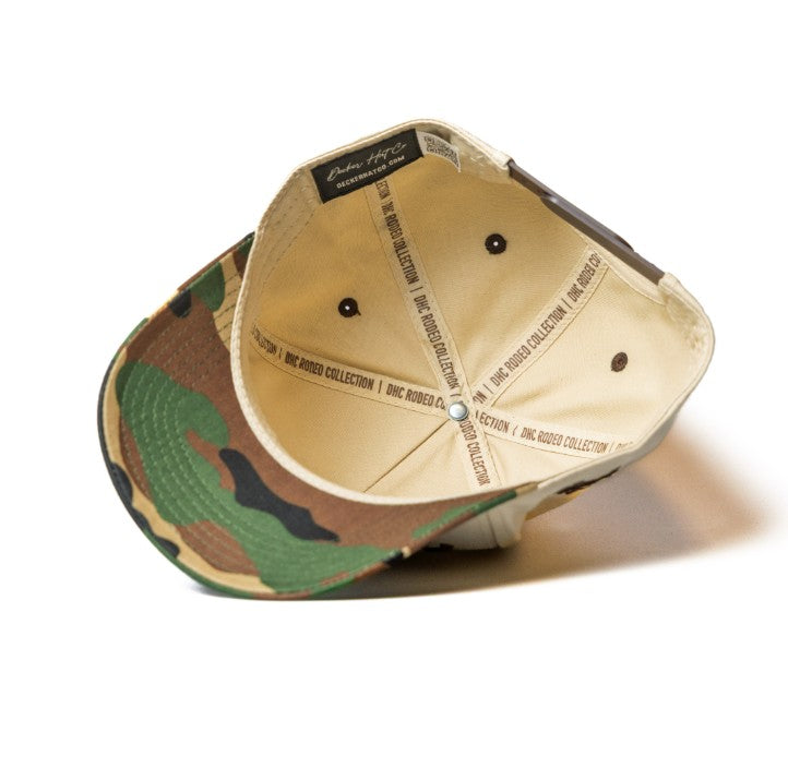 Vintage Vaquera - Rodeo Collection | Off-White + Camo 100% Cotton | Pre-curved Snapback