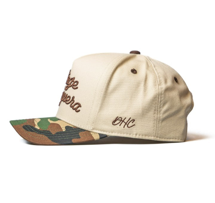 Vintage Vaquero - Rodeo Collection | Off-White + Camo 100% Cotton | Pre-curved Snapback