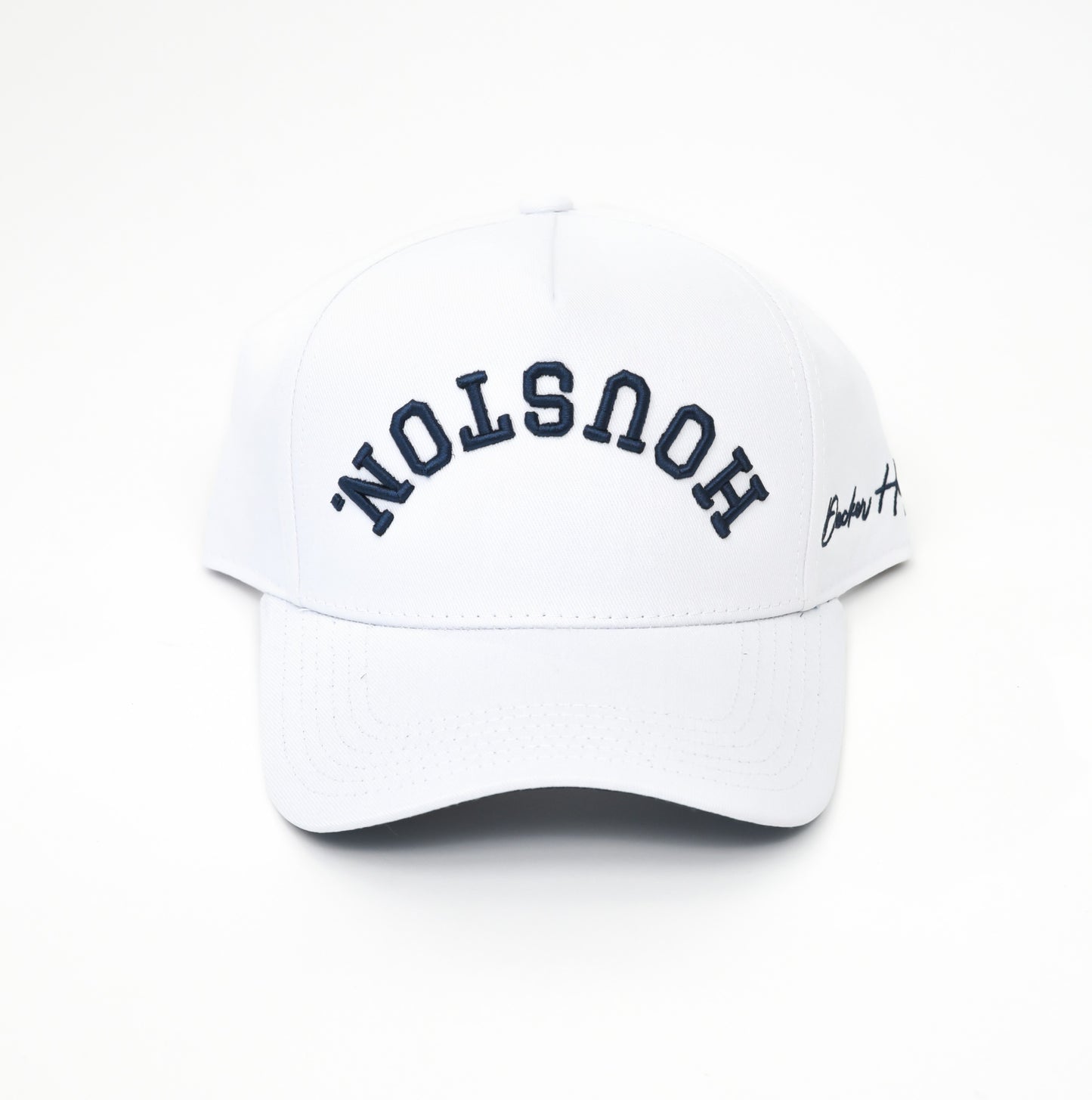 White with Navy Stitching & Navy Underbrim | Pre-curved Snapback