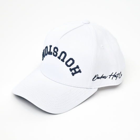 White with Navy Stitching & Navy Underbrim | Pre-curved Snapback