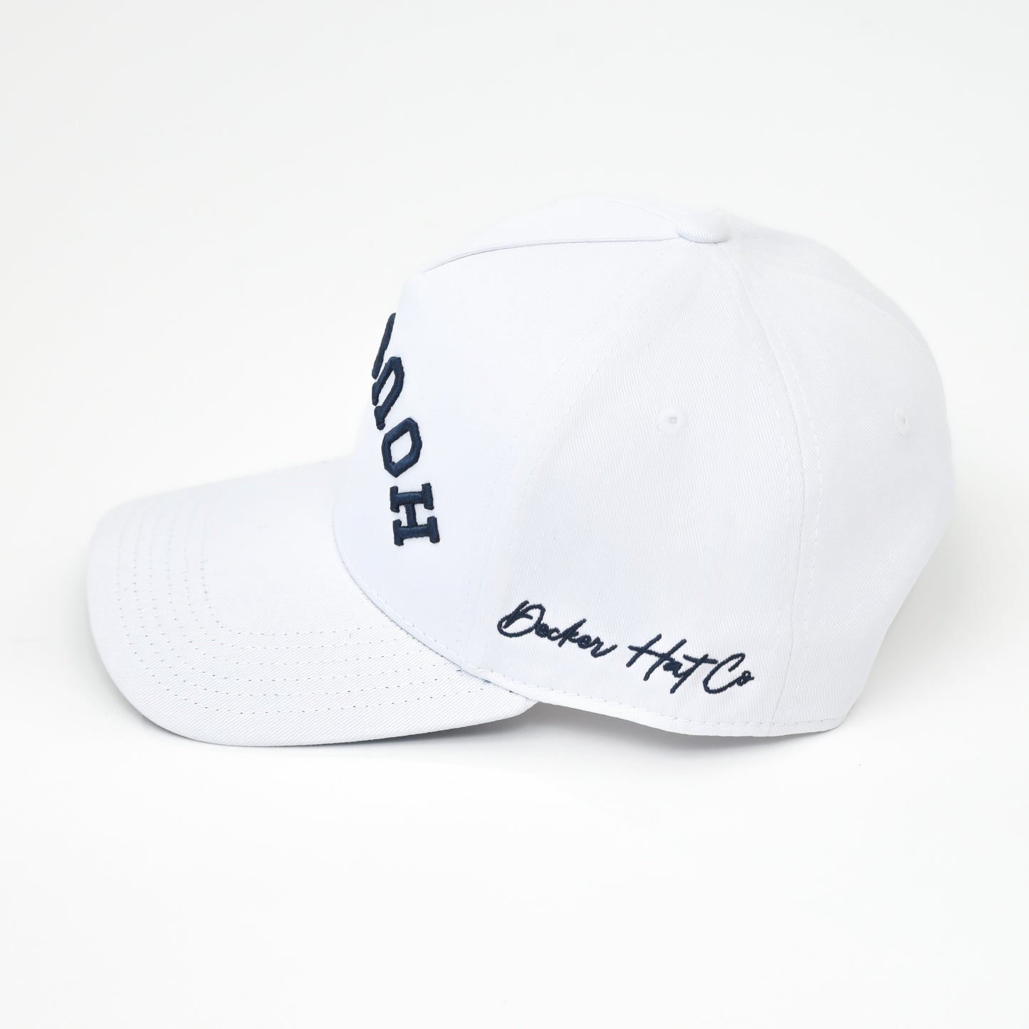 White with Navy Stitching & Navy Underbrim | Pre-curved Snapback