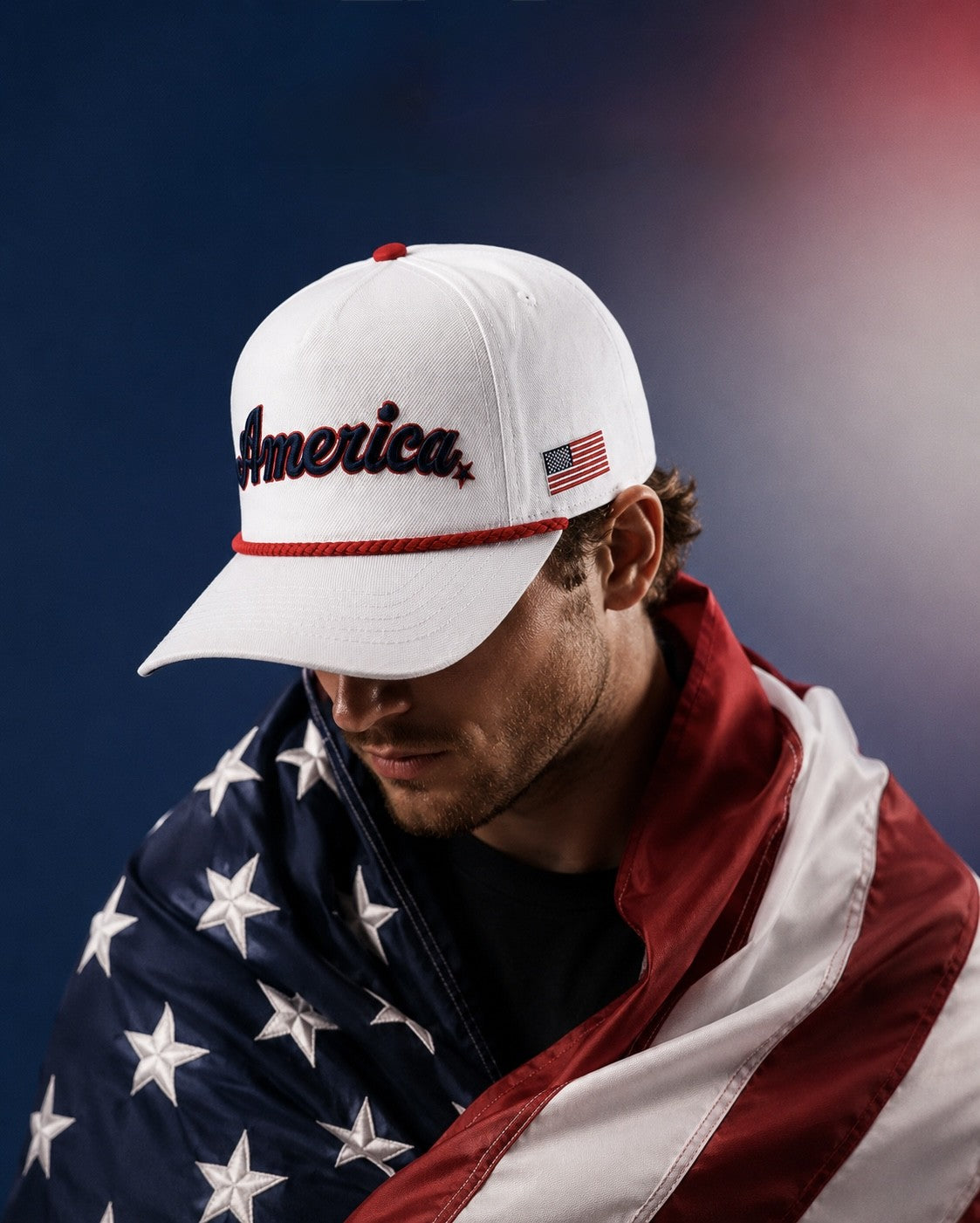 America - Patriot Collection | White with Red Rope & Blue | Pre-curved Snapback