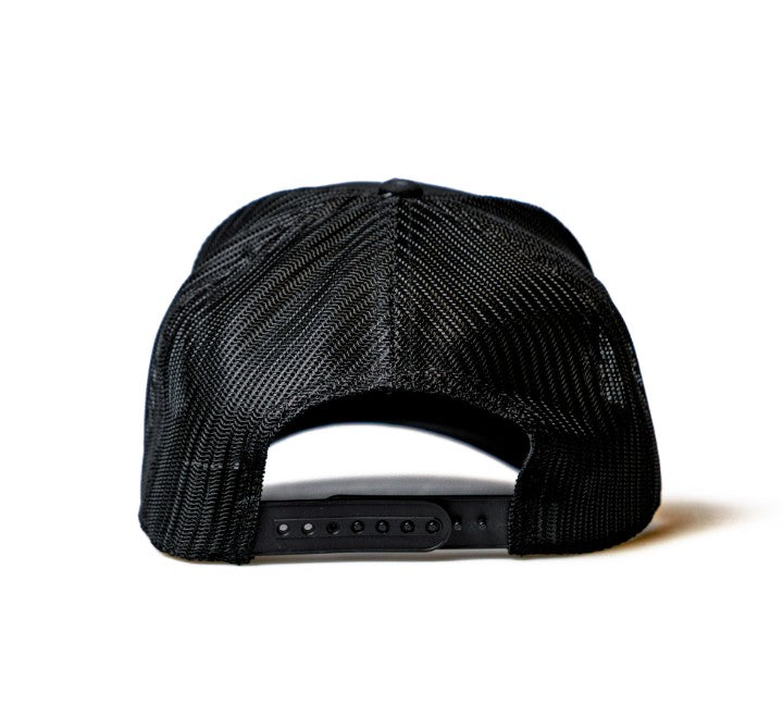 HECHO EN RANCHO -  Rodeo Collection | Black with White Stitching Structured Trucker| Pre-curved Snapback