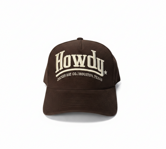 HOWDY - Rodeo Collection | Brown Corduroy + Off-White Stitching | Pre-curved Snapback